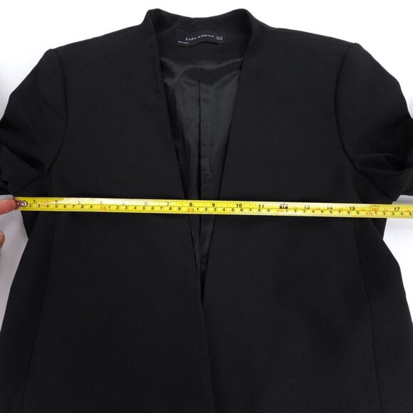 ZARA Crepe Open Front Collarless Blazer Suit Jacket Black Old Money Quiet Luxury - Picture 3 of 9
